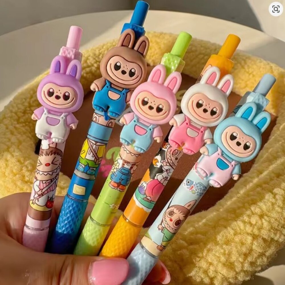Labubu Bunny Character Black Ink Ball Pen Set – 6 Cute Pens